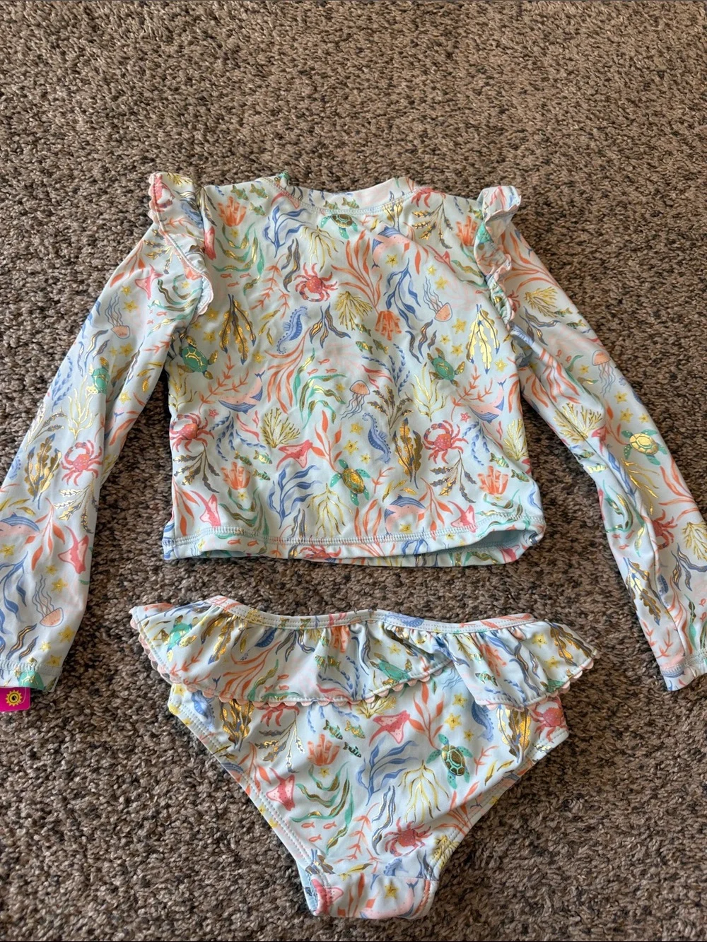 Tommy Bahama Toddler Girl Rashguard 2 Piece Swimsuit Set Sea Animals 5T NWT